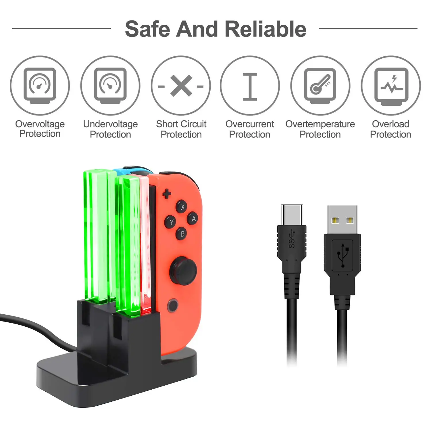 Base de Carga DOBE Switch Joy-Con y OLED – LED Indicador - imagen 4