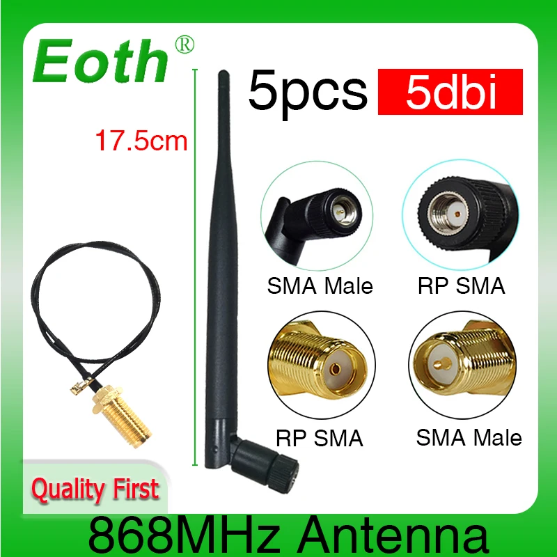 Eoth 5PC 868MHz antena 915MHz antena Lorawan lora 5dbi SMA conector macho hembra 868 915 mhz antena GSM 21cm RG 1,13 coleta