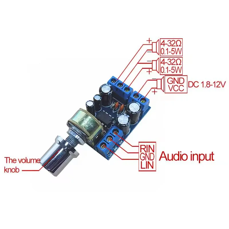 TDA2822 TDA2822M Mini 2,0 canales 2x1W placa amplificadora de potencia de Audio estéreo DC 5V 12V módulo potenciómetro de Control de volumen de coche - imagen 3
