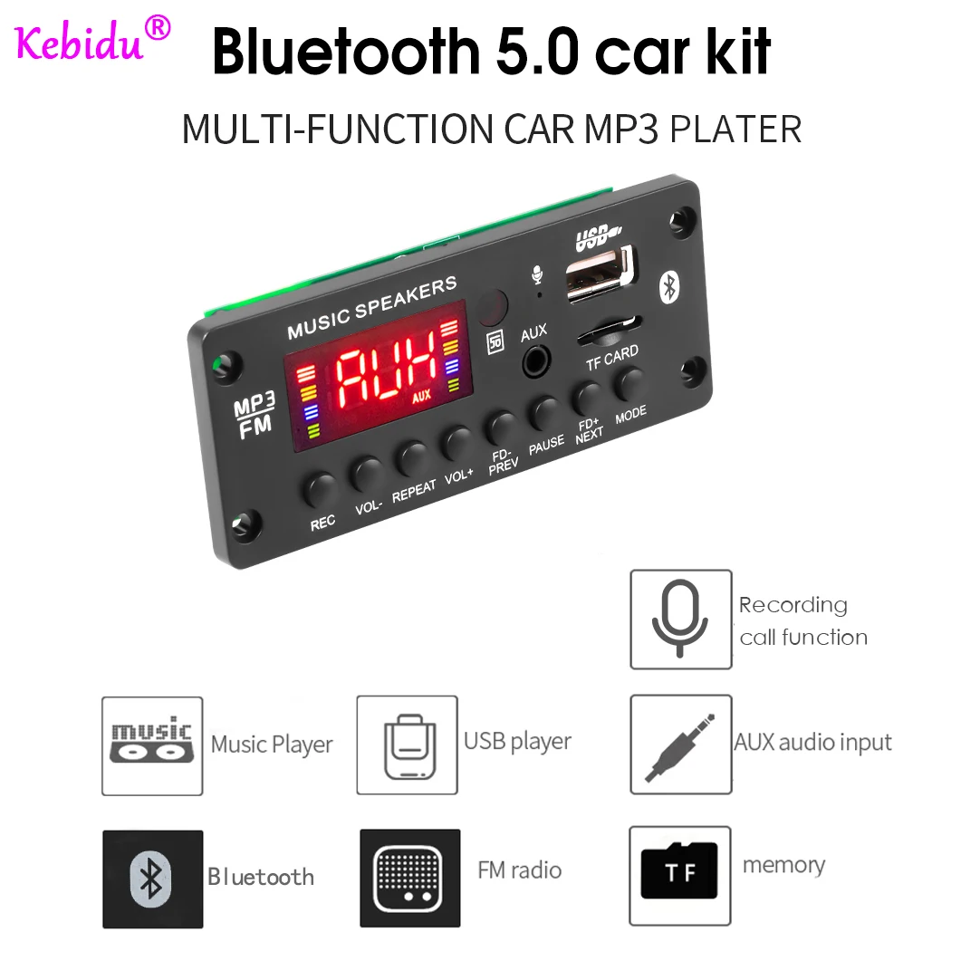 Placa decodificadora de MP3 para coche, reproductor de Audio y música sin pérdidas, módulo de Radio FM, compatible con carpeta, grabación de llamadas conmutadas