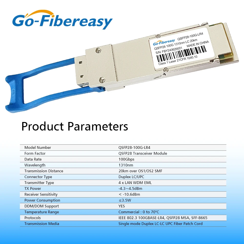100G QSFP28 LR4 20km 1310nm Transceptor Duplex LC Modo único 100GBASE-LR4 para Juniper,Dell,HW,Mellanox... Equipo de fibra óptica - imagen 2