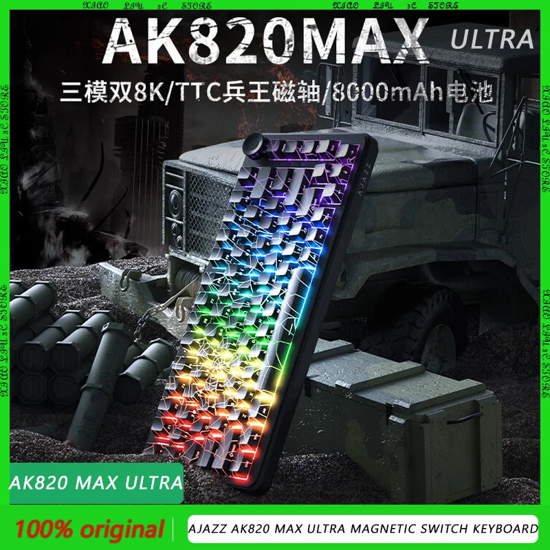 AJAZZ AK820 Max Ultra HE efecto Hall interruptor magnético teclado inalámbrico para juegos E-Sport 8K tasa de orollamiento 2,4G BT conexión DKS RGB