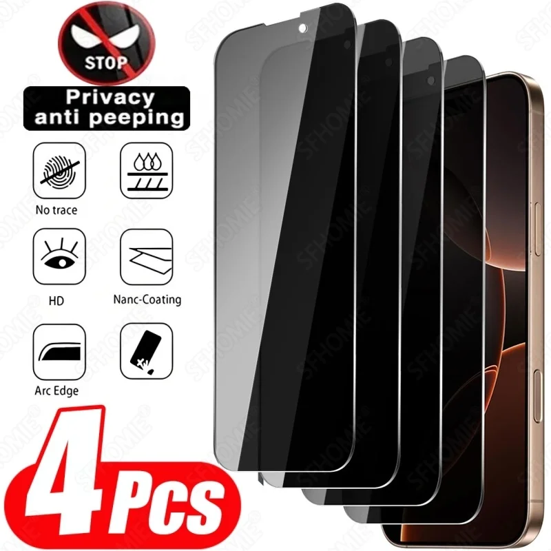 Protector de pantalla de vidrio templado antiespía para iPhone 11 12 13 14 15 16 17 Pro Max 14 15 16 Plus 16e, película de vidrio de aire, 4 Uds.