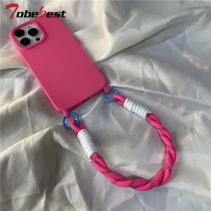 Funda de silicona con correa para la muñeca, carcasa trasera suave para APPle iphone 15, 14, 13, 12, 11 Pro, XS, Max, XR, X - imagen 5