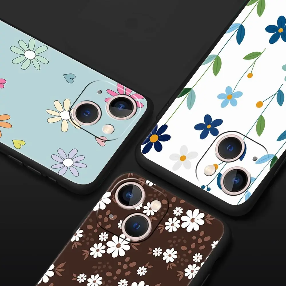 Funda de teléfono de lujo con flores elegantes para iPhone 17 Air 16 Plus 13 15 14 12 11 Pro MAX 7 8 SE, funda negra de TPU suave - imagen 2