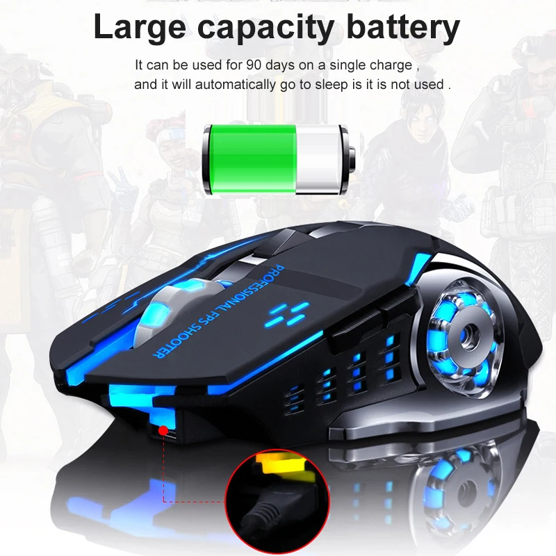 Ratón Bluetooth de 2,4 Ghz para juegos, ratón inalámbrico recargable, USB, mecánico, retroiluminación para deportes electrónicos, para ordenador y portátil - imagen 4