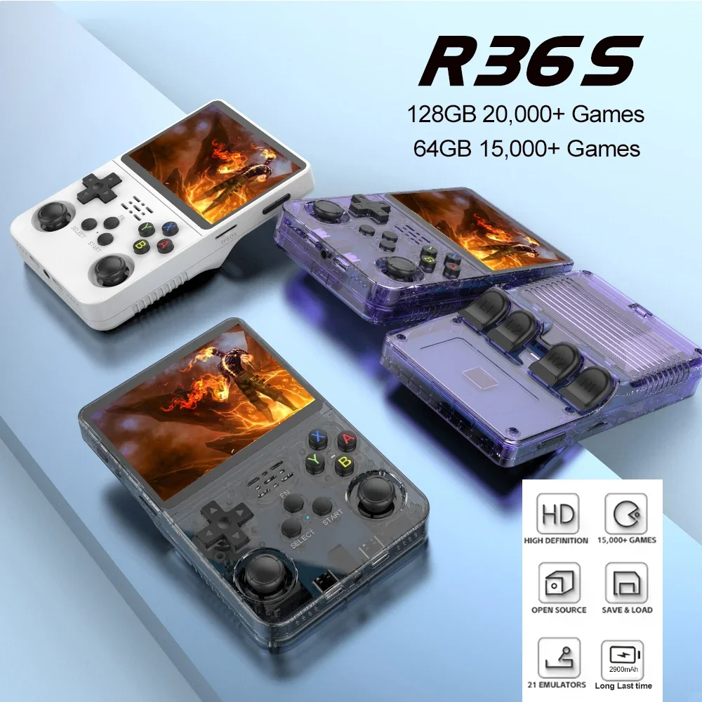 Consola de videojuegos portátil R36S, reproductor de pantalla IPS de 3,5 pulgadas, reproductor de vídeo portátil de bolsillo para niños, 64GB, más de 10000 juegos, sistema Arkos - imagen 4