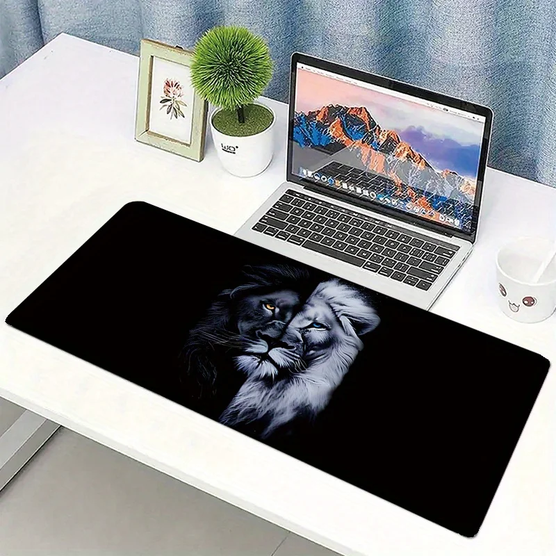Alfombrilla de ratón grande con diseño de León, Base de goma antideslizante de 400x900, alfombrilla de escritorio de superficie lisa para accesorios de juegos de oficina, alfombrilla de escritorio - imagen 4