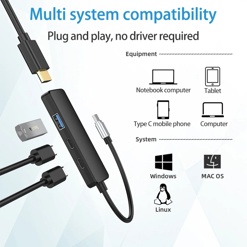 UTHAI TZ04 Uno a cuatro TYPE-C 4K HD HDMI con PD 100W Carga USB 3.0 Transferencia de datos Expansión Dock HUB - imagen 4