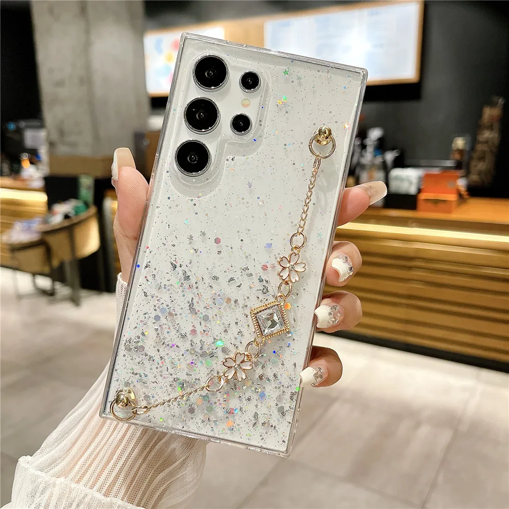 Funda de teléfono con pulsera de flores de diamante 3D para Huawei P50 P30 P20 Lite Mate 20 Pro Nova 8 9 SE 11 12 Pro, funda de silicona con purpurina de lentejuelas - imagen 3