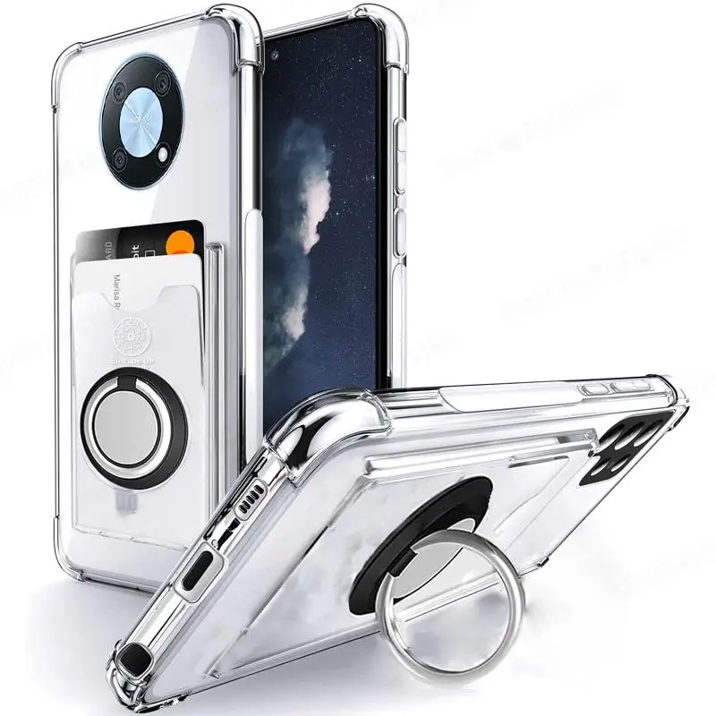 Funda transparente suave a prueba de golpes para Huawei Nova Y90 Y70 Plus, carcasa con anillo magnético y tarjetero para Nova 9SE 9 8 Pro 7 6 5G - imagen 2