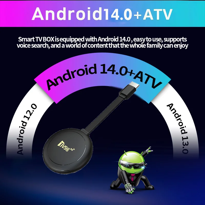 TV98 ATV X8 Smart TV Stick iptv Allwinner H313 quad-core 4G 5G Dual Wifi HD 8K 4K BT 5.0 8GB 128GB Control Remoto por Voz Android 14 - imagen 3