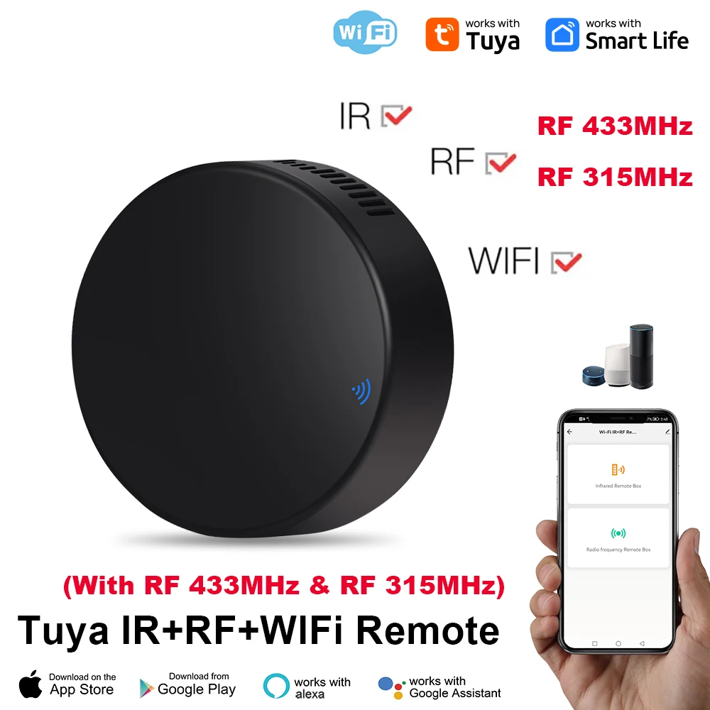Tuya WiFi RF IR Control remoto 433MHz/315MHz para hogar inteligente a través de Smart Life para aire acondicionado todas las TV compatibles con Alexa, Google Home