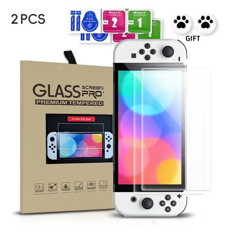 DATA FROG 2PCS Protector de pantalla de vidrio templado Compatible con interruptor OLED 9H HD Película de vidrio transparente para interruptor OLED