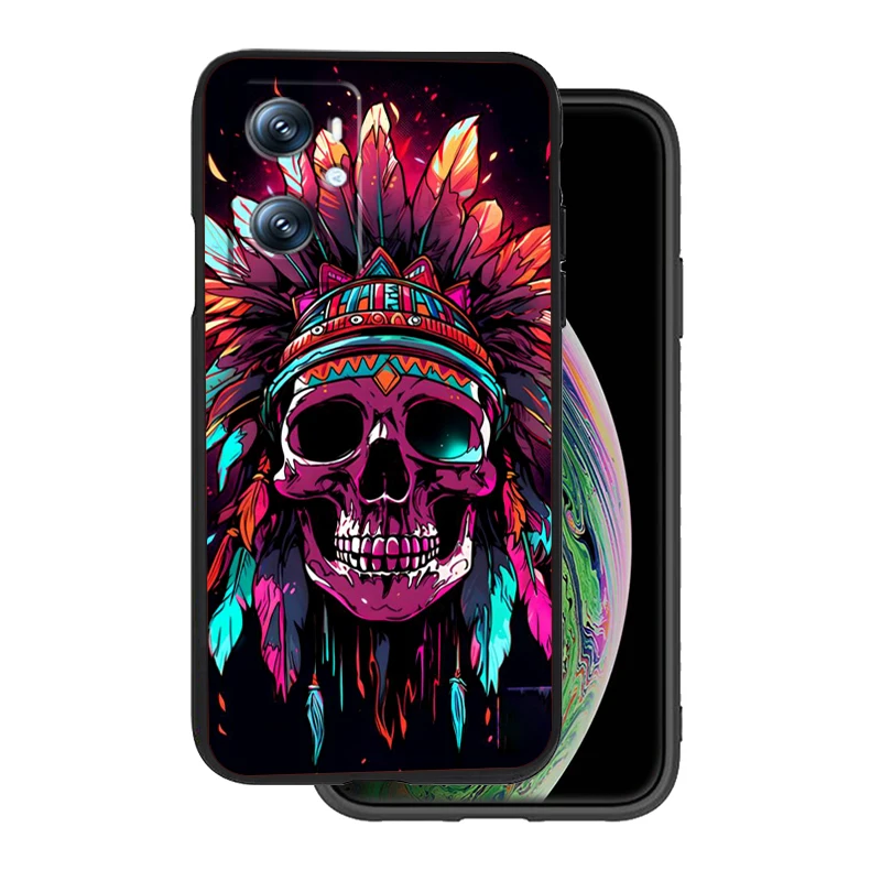 Funda de teléfono negra con calavera terrorífica para OPPO Find X5 X3 X6 A54S A5 A94 A16 A53S A57 A74 A72 A98 A78 A96 A9 5G - imagen 4