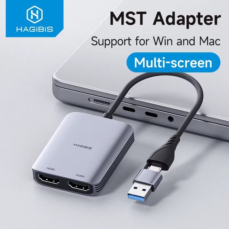 Hagibis-Adaptador Compatible con USB-A/C a HDMI, convertidor de Monitor Dual MST, pantalla Triple Compatible con ordenador portátil M1/M2/M3 Windows Mac