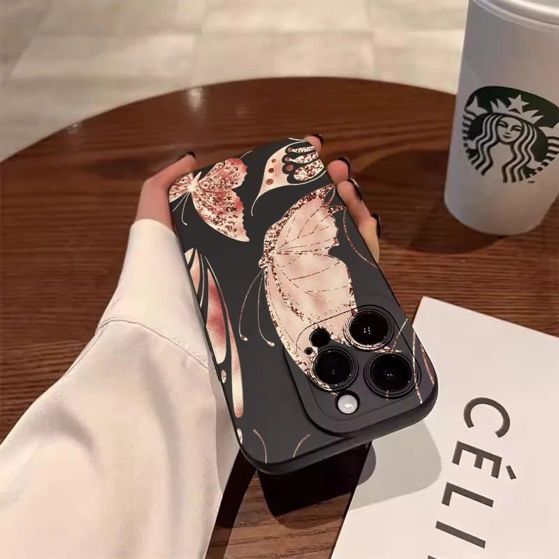 Funda de teléfono con mariposa dorada para iPhone 17 Pro Max Air 16 Plus 15 14 13 12 11 XS X XR 7 8 13 Mini 16E, cubierta de parachoques de TPU a prueba de golpes - imagen 3