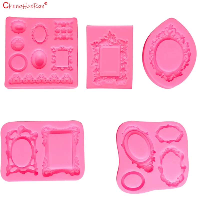 1 Juego de molde para Fondant, marco de fotos de desplazamiento de encaje, decoración de borde de pastel de caramelo de silicona, molde de resina para espejo de maquillaje de estilo barroco de Chocolate - imagen 3