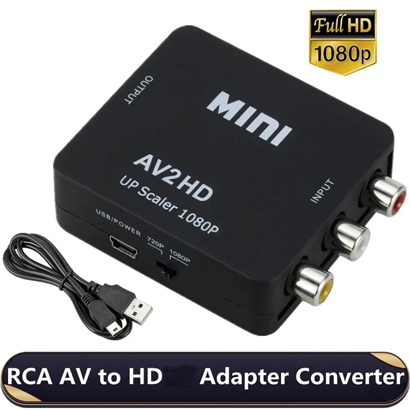 Convertidor RCA AV a HDMI, caja de vídeo AV/CVSB L/R HD 1080P 1920*1080, compatible con salida NTSC PAL AV a HDMI