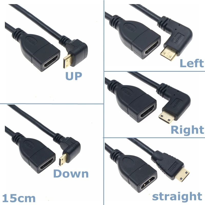 15cm 1080P Mini HDMI-compatible to HDTV Cable Male to Female 90 degree Right Angled Converter Adapter M-F Extension - imagen 2