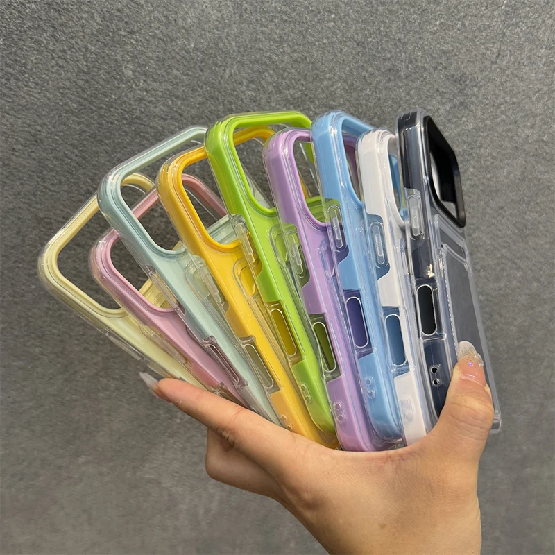 Funda de teléfono con tarjetero acrílico duro de Color caramelo para iPhone 17 16 Pro Max 11 12 13 14 15 17 Air a prueba de golpes con cubierta trasera de parachoques - imagen 5