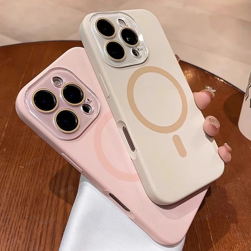 Funda magnética protectora de lente de cristal de silicona líquida a la moda para iPhone 16 15 14 13 11 Pro Max 16 Plus para funda suave Magsafe - imagen 2