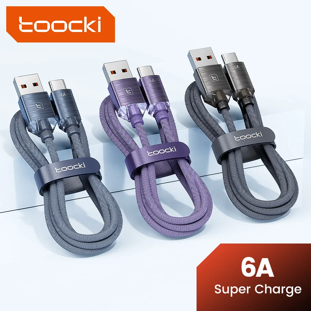 Toocki 6A Cable USB tipo C para Samsung Huawei Realme Oneplus OPPO 100W cargador de carga rápida Cable de datos USB C para iPhone 15 Pro