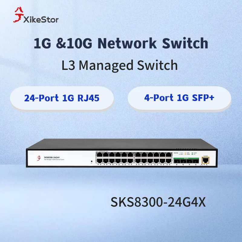 XikeStor L3 Conmutador administrado 24*1000M RJ45 4*10G SFP, VLAN/QOS/LACP, montaje en rack, adecuado para empresas