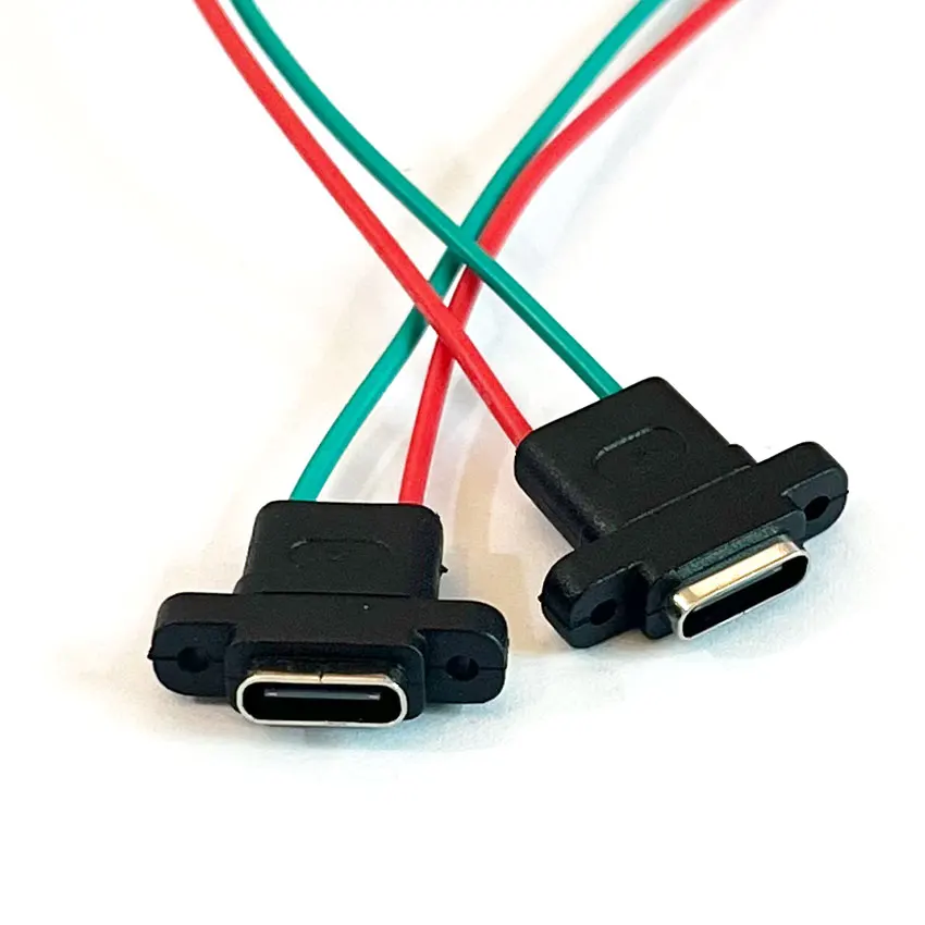 10/30/50 Uds 2P conector tipo C impermeable DIY Jack hembra USB tipo C puerto de alimentación con Cable USB 3,1