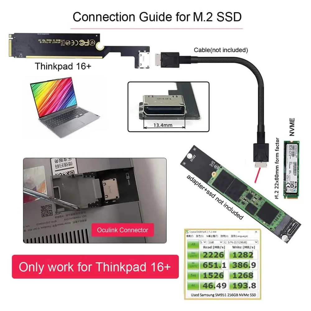 PCI-E 3,0 M.2 m-key a Oculink SFF-8612 SFF-8611 placa adaptadora de tarjeta gráfica para ThinkBook 14+ 16+ tarjeta gráfica externa y SSD - imagen 5
