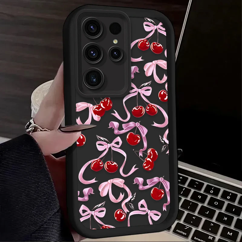 Funda blanda con lazo de cereza para Samsung Galaxy S24 S23 S25 Ultra S22 S21 Plus FE A56 A36 A26 A16 A06 A15 A25 A35 A55 5G - imagen 4