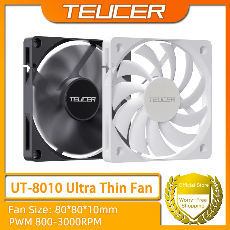 TEUCER UT-8010 Ventilador de chasis ultrafino 80x10 mm PWM 4 pines para refrigeración de CPU de PC de escritorio