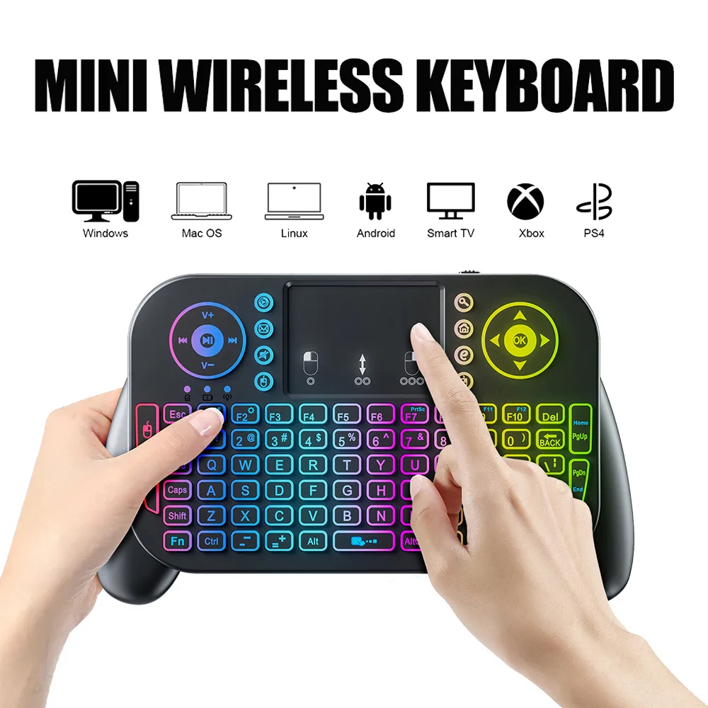 Mini teclado inalámbrico V8 7 retroiluminado, 2,4G, Bluetooth, Air Mouse, Control remoto, panel táctil para Android TV Box - imagen 2