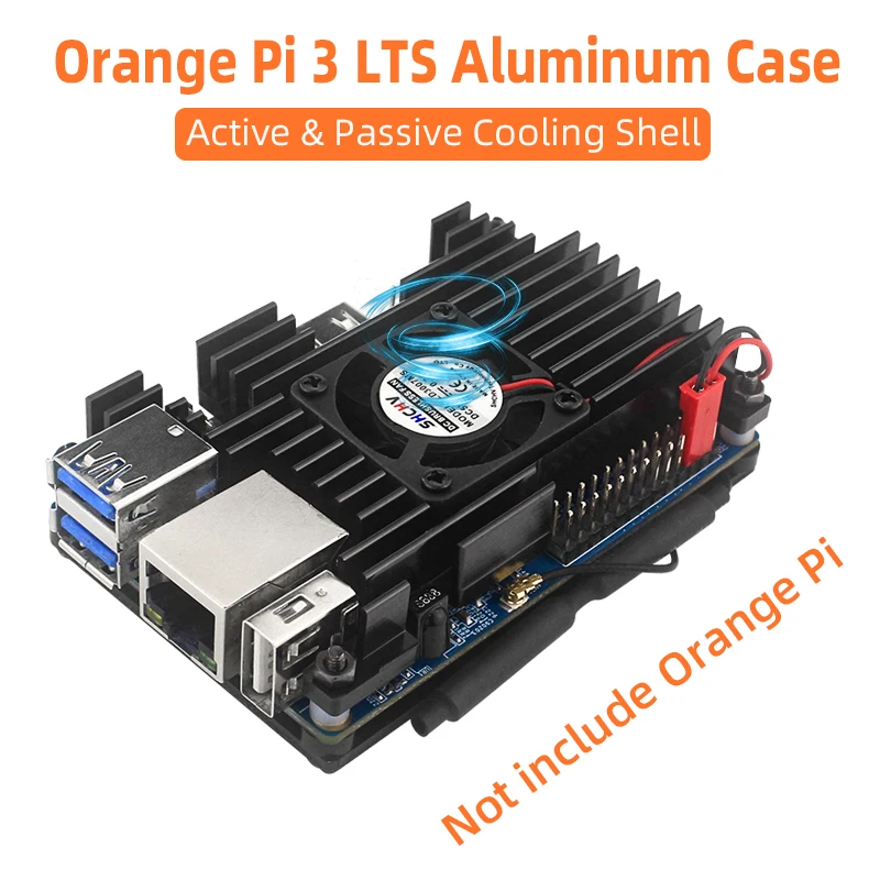 Caja de aluminio para Orange Pi 3 LTS con disipadores de calor en ventilador, carcasa de refrigeración activa y pasiva, caja protectora para OPI 3 LTS
