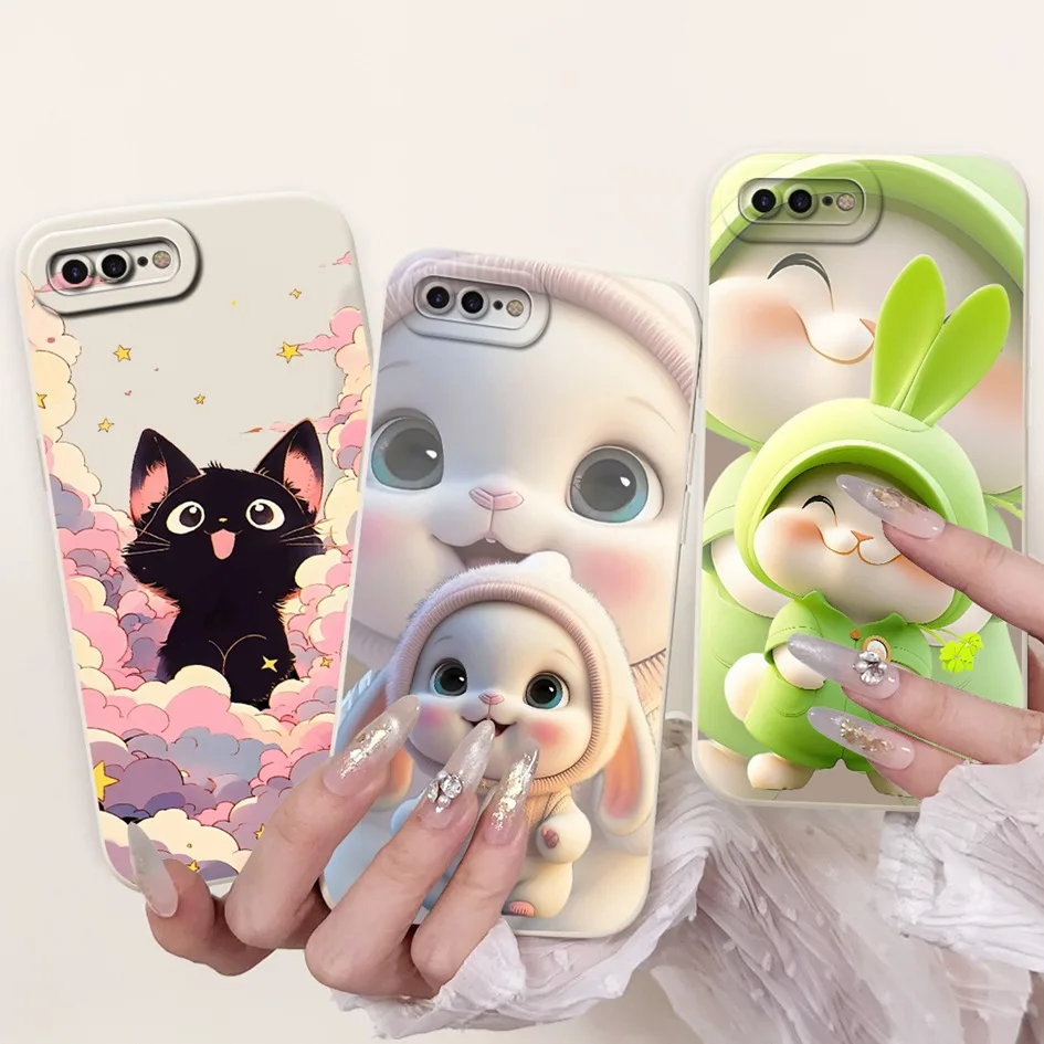 Para iPhone 7 8 Plus funda bonita de dibujos animados conejo gato Bowknot a prueba de golpes TPU parachoques para iPhone7 iPhone8 Fundas 7Plus 8Plus contraportada