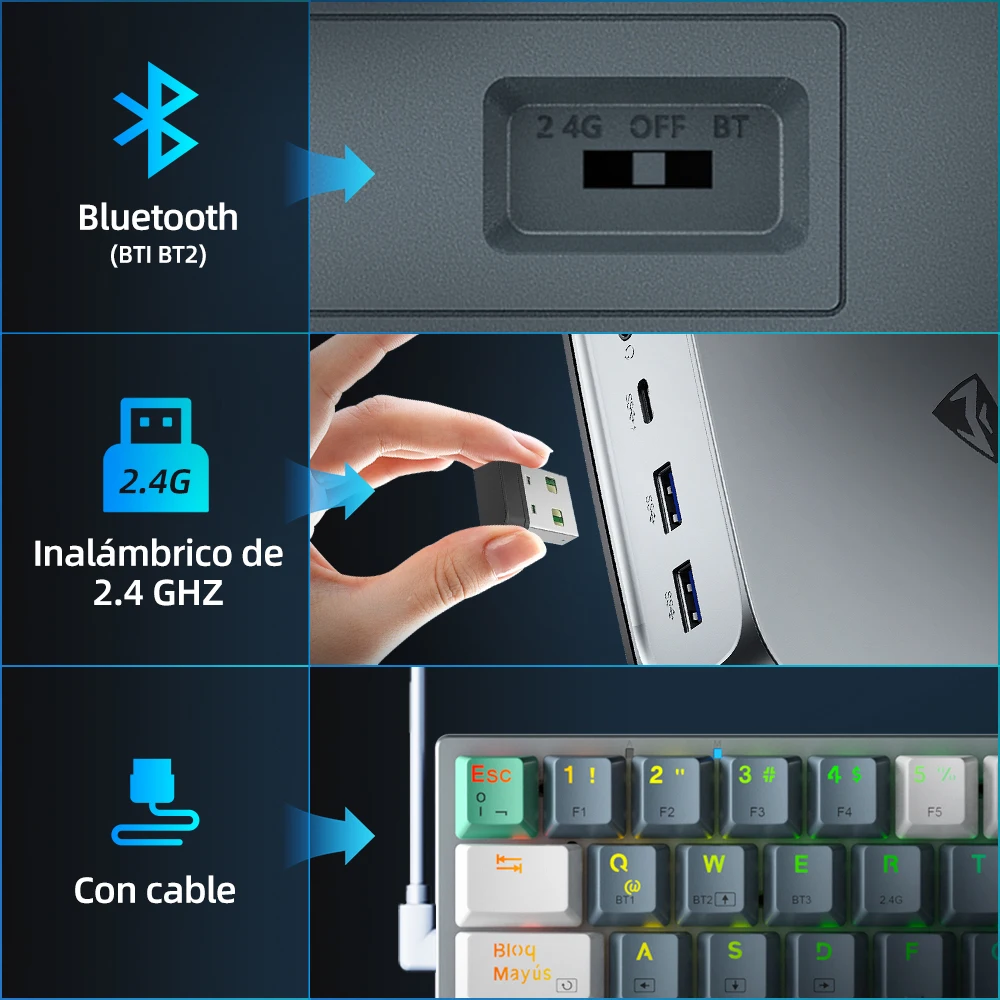 Teclado Mecánico Gamer MACHENIKE K500 60% Tri-Modal Inalámbrico Hot-Swap, Layout Latinoamericano para PC - imagen 5