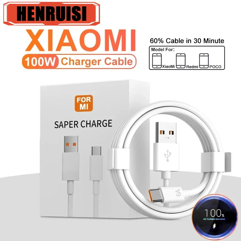 Cable USB tipo C de carga superrápida para teléfono móvil, Cable de datos de 6A y 100W, USB-C para Huawei P40, P30, Xiaomi 14, Redmi 13, Oneplus y Samsung
