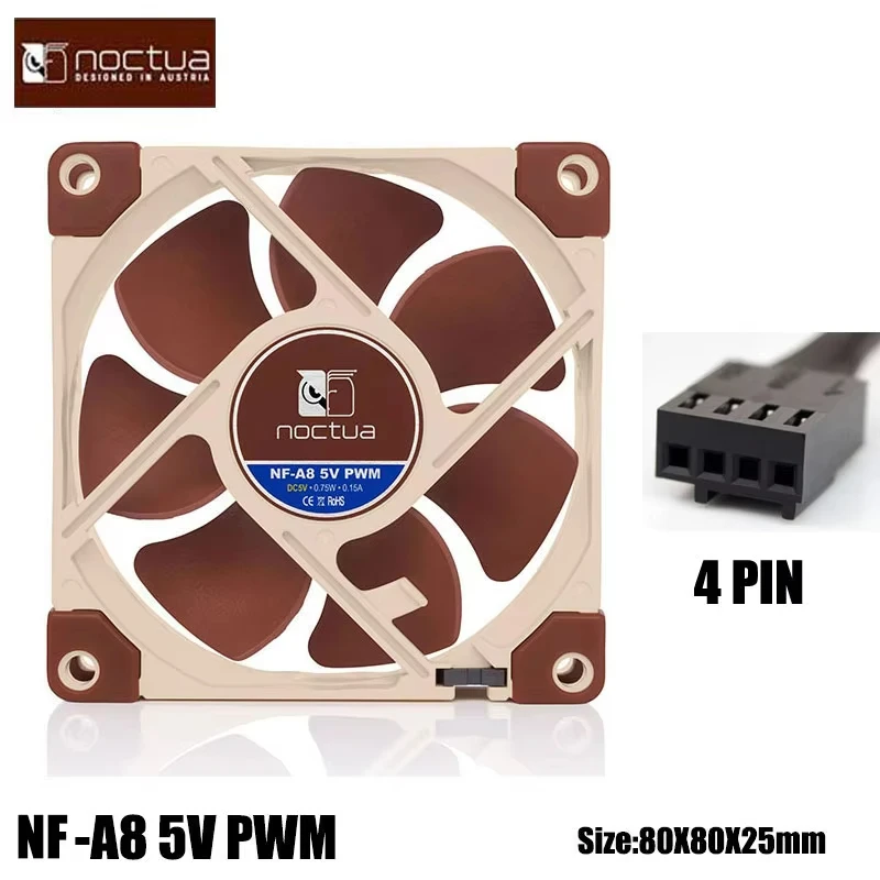 Noctua-ventilador de alta calidad con Control inteligente de temperatura, ventilador silencioso de CPU, alta presión de aire, 3/4 pines, 80mm, PMW, NF-A8, 8CM - imagen 3