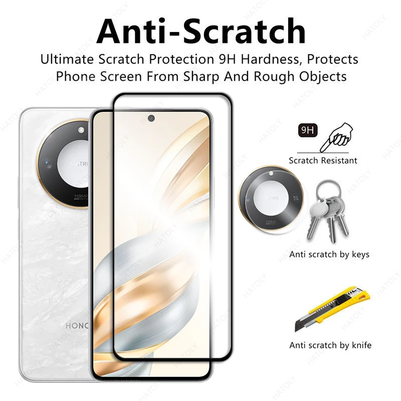 Vidrio templado para Honor X60, película protectora de borde negro para Honor X60, Protector de pantalla transparente, Protector de lente de cámara para Honor X60 - imagen 2