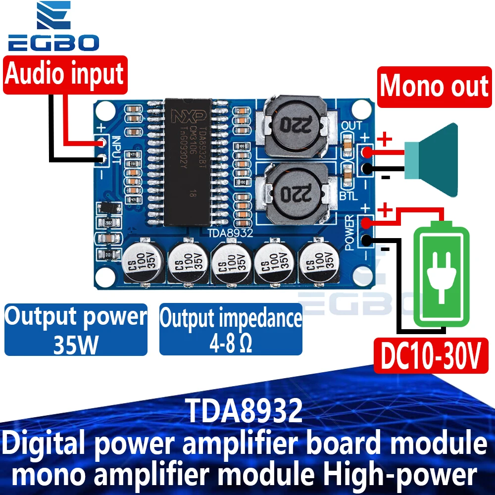 EGBO-placa amplificadora de potencia Digital, módulo amplificador mono de 35w, alta potencia, bajo consumo de energía, 1 piezas, TDA8932