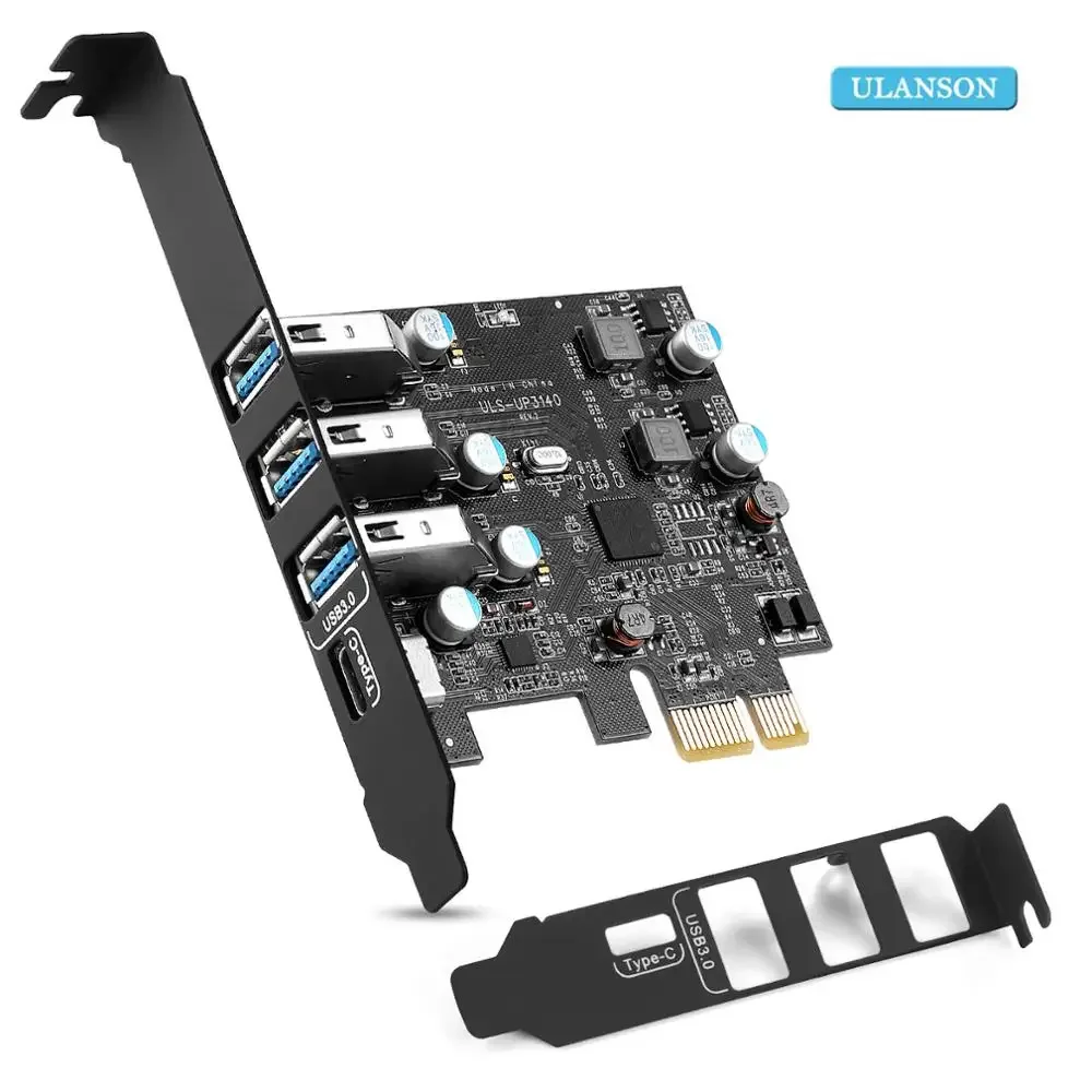 Para computadora de escritorio PCIE a USB 3,0 3 puertos + tarjeta de expansión tipo c 1 puerto sin adaptador de fuente de alimentación externa tarjeta convertidora