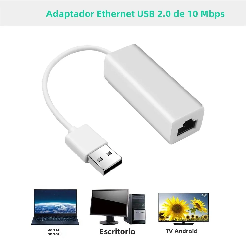Divisor adaptador Ethernet USB 2,0 a RJ45, cable de Internet Lan de 100Mbps, tarjeta de red Micro USB para PC, ordenador, tableta y portátil - imagen 5