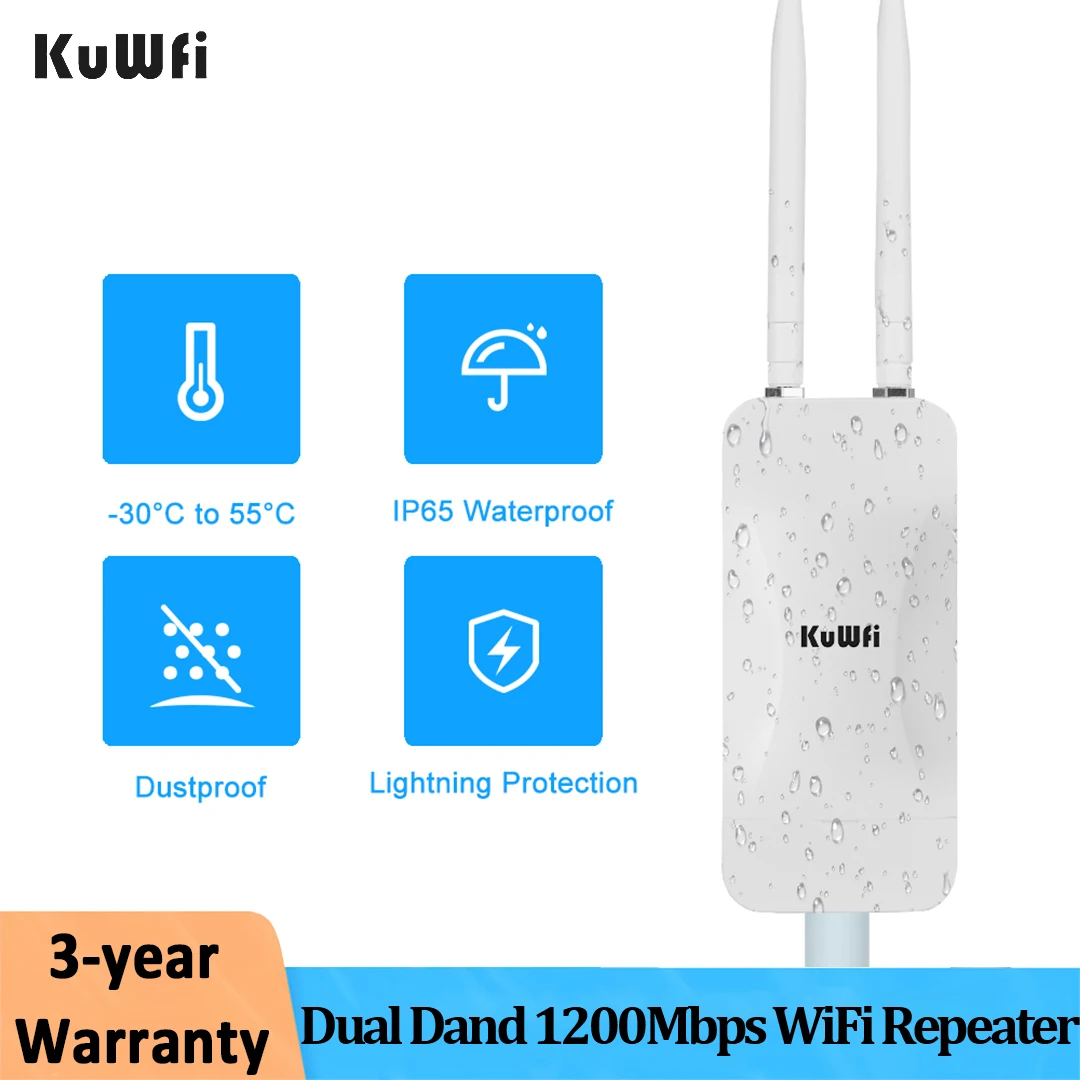 Repetidor WiFi KuWFi de 1200Mbps, doble Dand, 2,4G, 5Ghz, extensor WIFI de alta potencia, cobertura inalámbrica de largo alcance para exteriores de área amplia - imagen 2