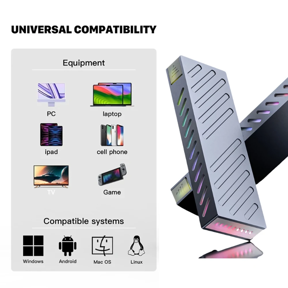 Kebidumei M.2 SSD caja M2 SATA/NVME caja de disco duro externo 10Gbps interfaz USB3.1 RGB SSD caja herramienta soporte gratuito UASP TRIM - imagen 5
