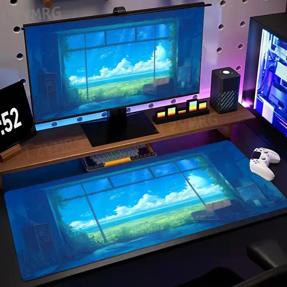 Alfombrilla de ratón con vista de ventana de hoja de arce de dibujos animados, accesorios de escritorio antideslizantes de goma grande, alfombrilla de ratón para decoración de teclado de oficina y jugadores - imagen 4