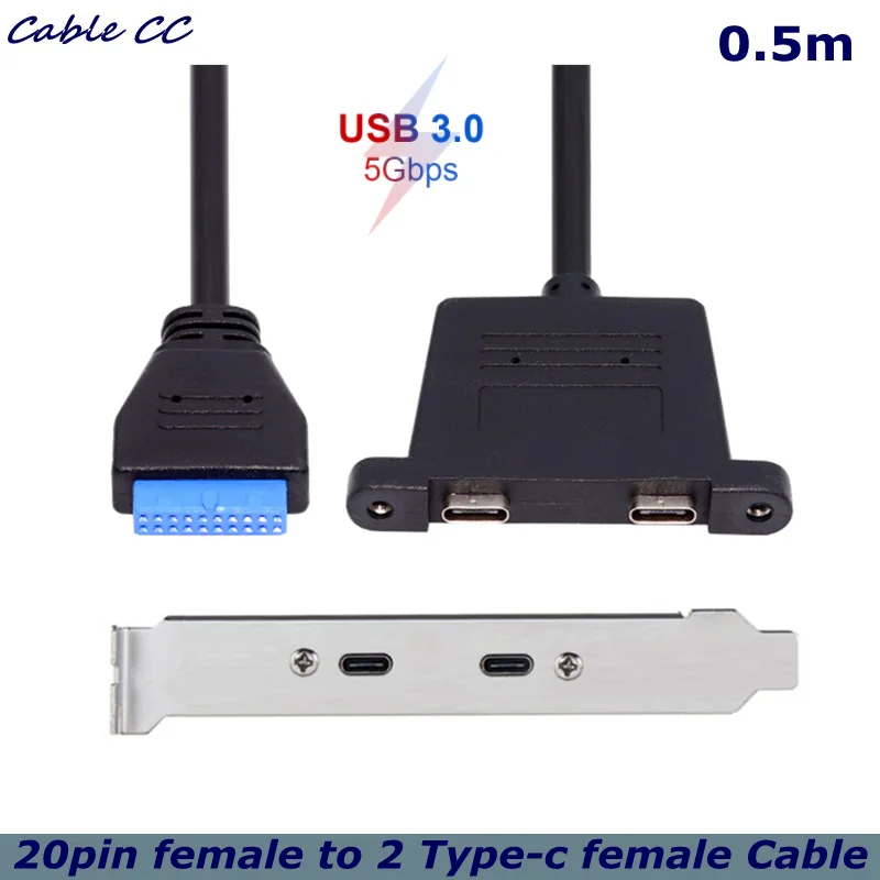 Ranura para tarjeta PCI frontal de 50cm, puerto de expansión USB 3,1, 20 pines hembra a doble TYPE-C, Cable de datos hembra con bisel en el chasis del ordenador, nuevo