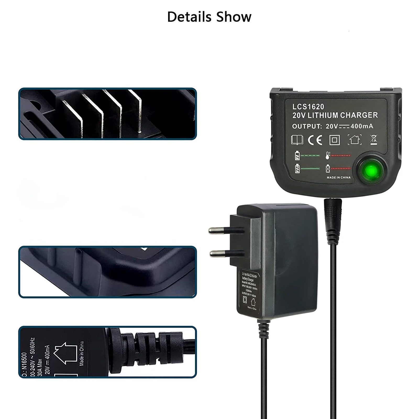 Cargador de batería de litio LCS1620 20V Compatible con Black & Decker LBXR20 LBX20 LB20 LBXR20-OPE LBX 4020 LB2X4020 - imagen 5