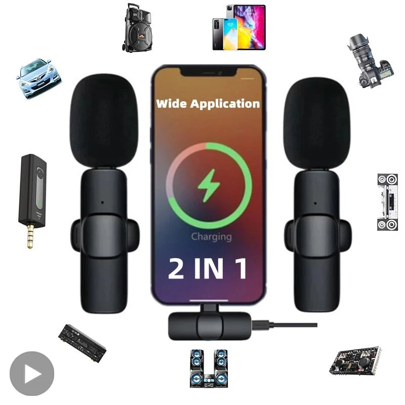 Micrófono de solapa inalámbrico Dual Lavalier con Bluetooth, micrófono de solapa profesional, corbata de botón para iPhone, Android, teléfono móvil, PC, Mike - imagen 2