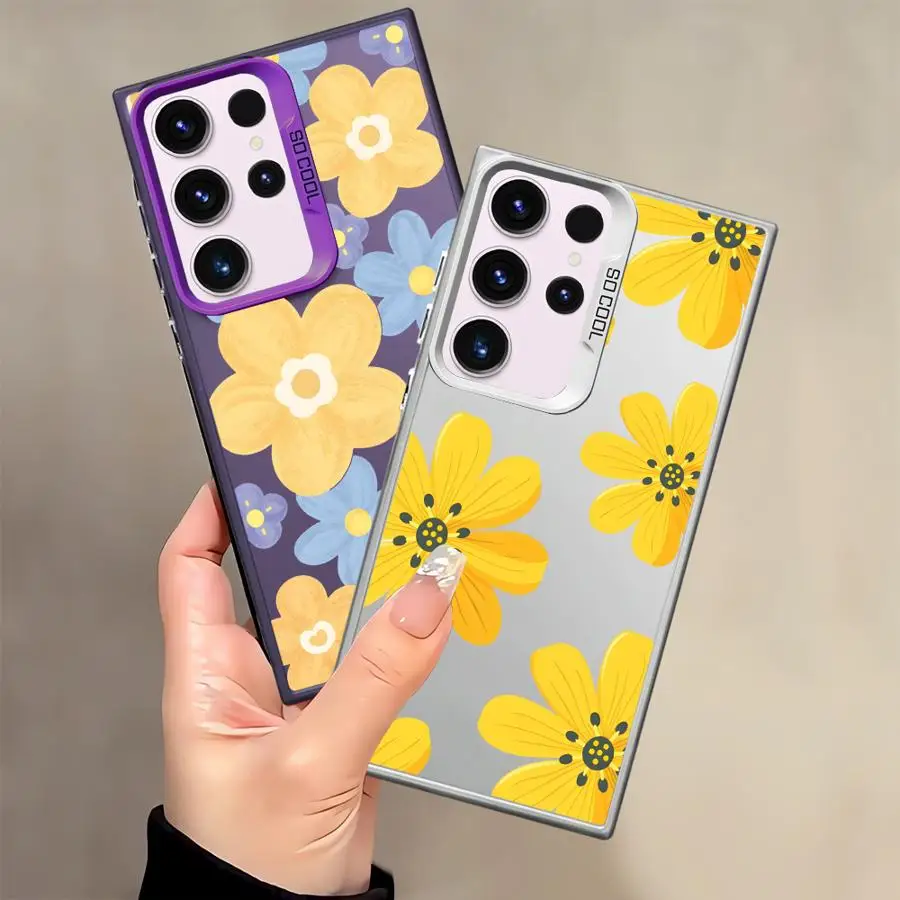 Funda para Samsung Galaxy S25 S20 Plus S23 Note 20 Ultra S21 S23 S24 FE S22 funda trasera para teléfono flores amarillas azules
