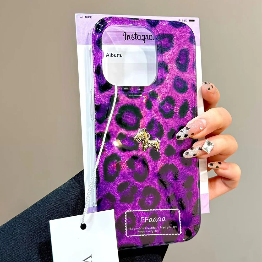  ﻿ ﻿ ﻿ Funda para Teléfono con Diseño de Leopardo Marrón Morado y Pony Dorado para Mujer, Compatible con Samsung Galaxy S23 Plus, S25, S24 Ultra, S22, S20, S21 FE - imagen 5